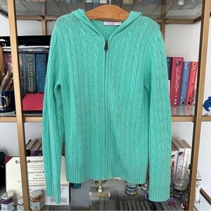 Calypso St Barth 100% Cashmere Teal Cable Knit Zip-Up Hoodie